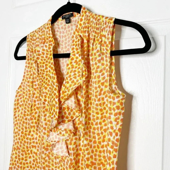 ANN TAYLOR XS Petite Sleeveless Ruffle Front Blouse Orange Yellow - Picture 3 of 6